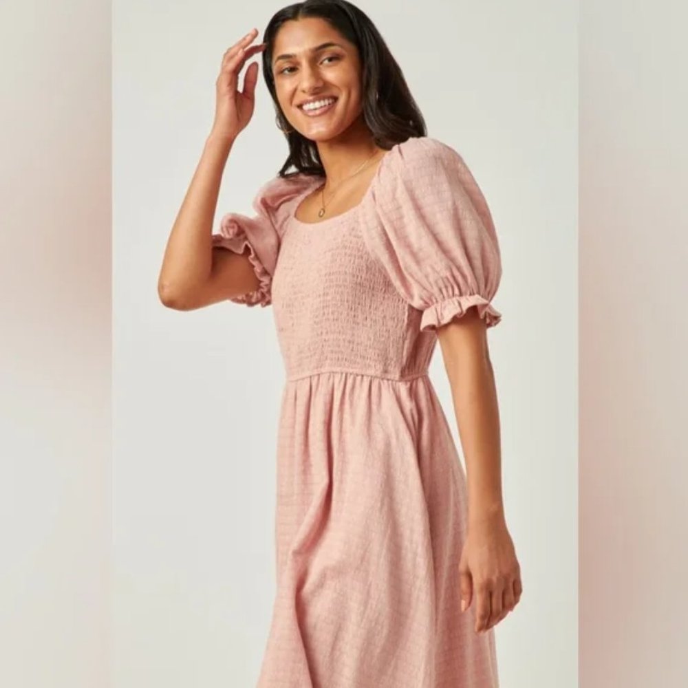 Smocked Bodice Puff Sleeve Midi Dress NWT Women's and Plus Sizes Available - Picture 3 of 6